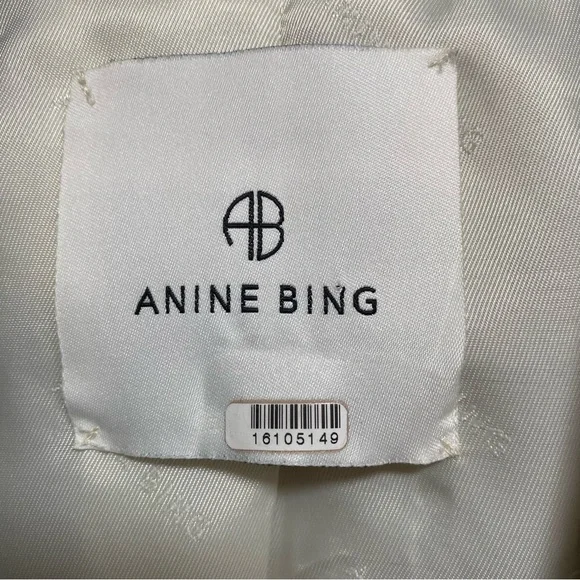 Anine Bing Fishbone Double Breasted Blazer Jacket Large Tan Cream Beige Wool S - Picture 6 of 11